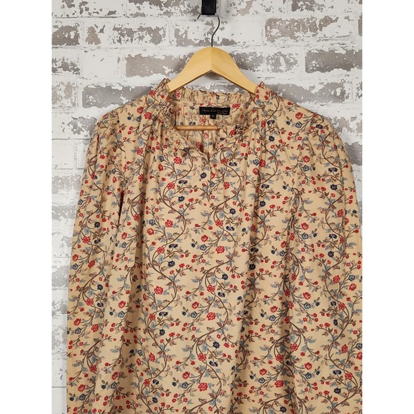 House Of‎ Harlow Peasant Top Womens Size Large Floral Beige Ruffle Neckline - Picture 2 of 16